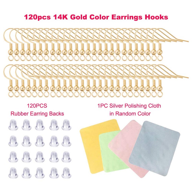 DIYEAR Earring Hooks for Jewelry Making - 120 PCS/60 Pairs Hypoallergenic 14K Gold Ear Wires Fish Hooks for Jewelry Making  Jewelry Findings Parts with 120 PCS Rubber Earring Backs Stopper for DIY Earrings - Image 2